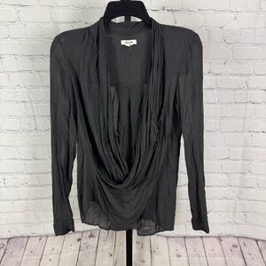 Helmut Lang Dark Charcoal Gray Draped Deep V Neck Lightweight Blouse Size Small